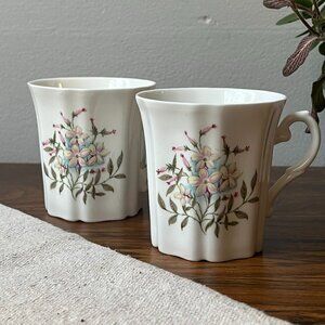 Royal Grafton Fine Bone China 2 Mugs Small Pink Flowers 7 oz England